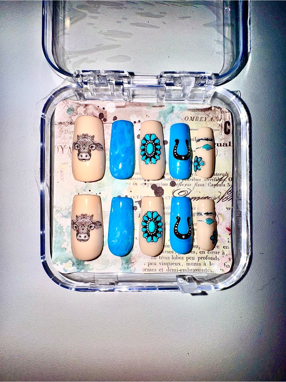 Turquoise Western Press-On Nail Set with Accents